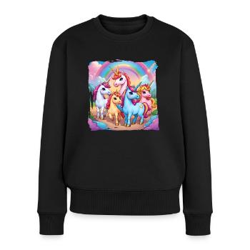 Einhornfamilie - Frauen Premium Bio Pullover - Schwarz - Vorne - Julia (174cm)