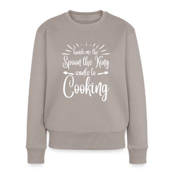 Me donne la cuillère que le roi veut cuisiner - Pull Premium bio Femme - taupe - Devant - Julia (174cm)