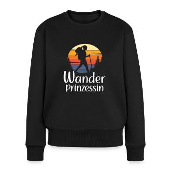 Wanderprinzessin Wandern Bergsteigen Retro Vintage - Frauen Premium Bio Pullover - Schwarz - Vorne - Julia (174cm)