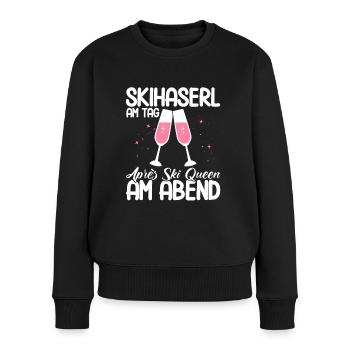 Apres Ski Skihaserl Am Tag Après Ski Queen Geschen - Frauen Premium Bio Pullover - Schwarz - Vorne - Julia (174cm)