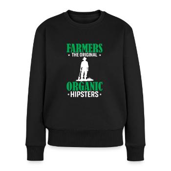 Landwirte: Die ursprünglichen Bio-Hipster - Frauen Premium Bio Pullover - Schwarz - Vorne - Julia (174cm)