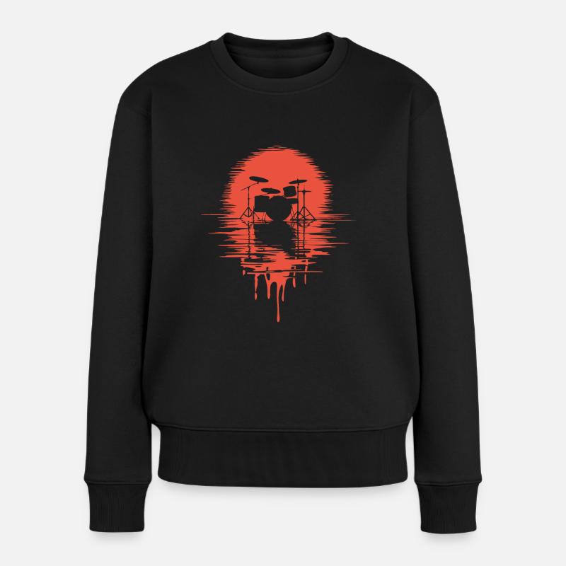 Drumset Silhouette Schlagzeug mit Spiegelung - Frauen Premium Bio Pullover - Schwarz
