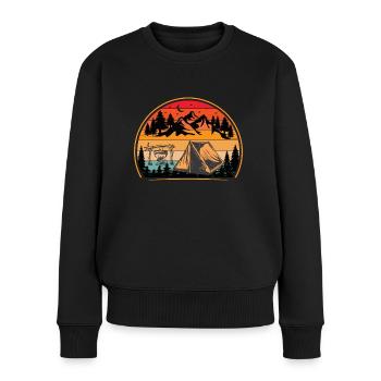 Retro Sonnenuntergang Camping Lagerfeuer Berge - Frauen Premium Bio Pullover - Schwarz - Vorne - Julia (174cm)
