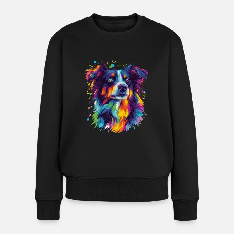 Porträt eines psychedelischen Australian Shepherds - Frauen Premium Bio Pullover - Schwarz