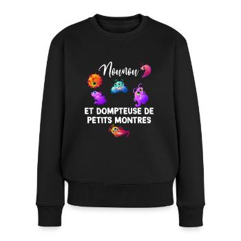 Nounou humour - Pull Premium bio Femme - noir - Devant - Julia (174cm)