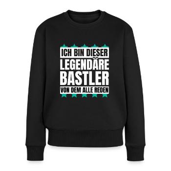 Ich bin dieser legendäre Bastler - Frauen Premium Bio Pullover - Schwarz - Vorne - Julia (174cm)