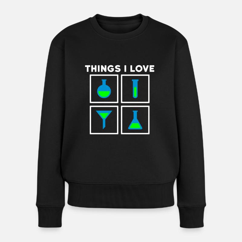Choses que j’aime (flacon, éprouvette, entonnoir) - Pull Premium bio Femme - noir