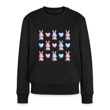 Herzen mit vielen Lieben Hasen. - Frauen Premium Bio Pullover - Schwarz - Vorne - Julia (174cm)
