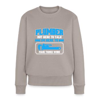 Ici pour faire fonctionner les choses Plombiers - Pull Premium bio Femme - taupe - Devant - Julia (174cm)
