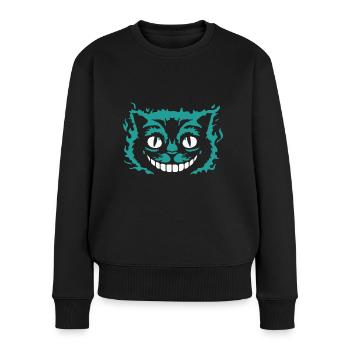 Lustiges Grinsekatzen Katzengesicht Halloween - Frauen Premium Bio Pullover - Schwarz - Vorne - Julia (174cm)