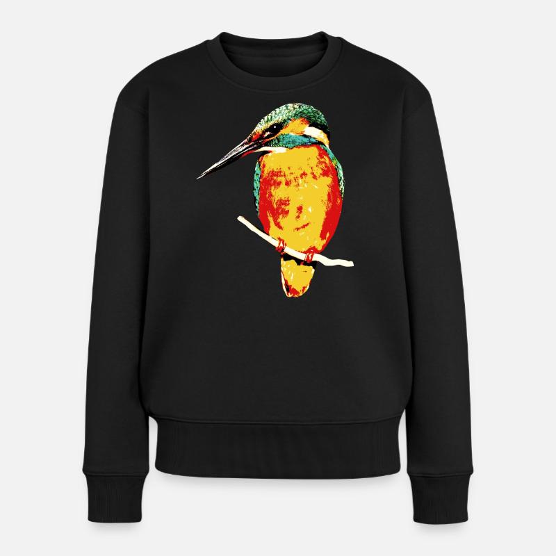 Lebendige Vogelkunst auf Textilien - Frauen Premium Bio Pullover - Schwarz