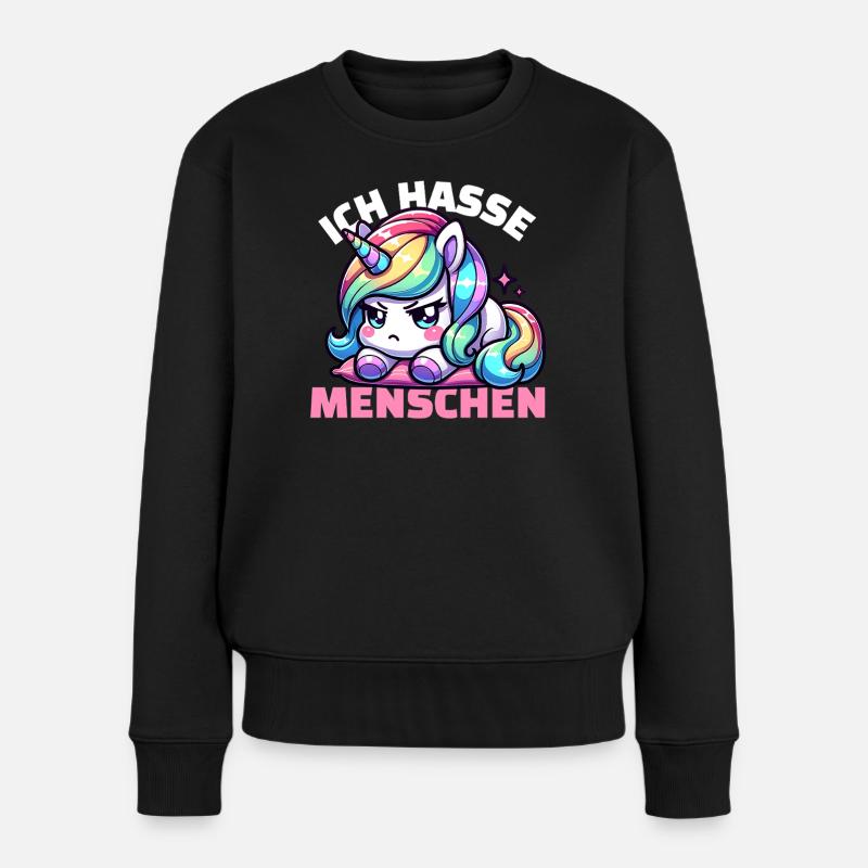 Mürrisches Einhorn ist genervt von Menschen - Frauen Premium Bio Pullover - Schwarz