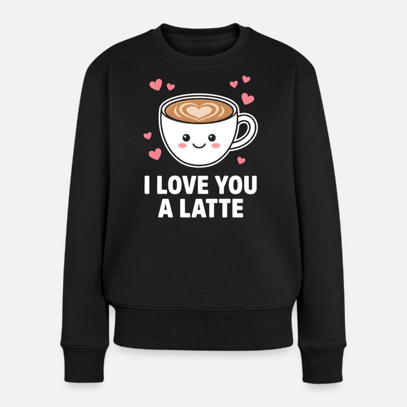 Ich liebe dich, ein süßer Latte-Kaffee-Design - Frauen Premium Bio Pullover - Schwarz