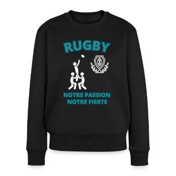 Notre passion notre fierté matchs rugby cadeau - Pull Premium bio Femme - noir - Devant - Julia (174cm)