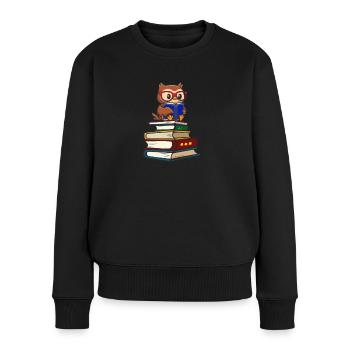 Eule - Frauen Premium Bio Pullover - Schwarz - Vorne - Julia (174cm)
