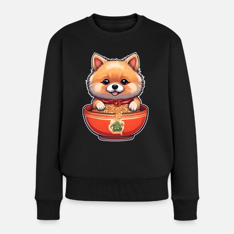 Niedlicher Hund mit Ramen Nudeln - Frauen Premium Bio Pullover - Schwarz