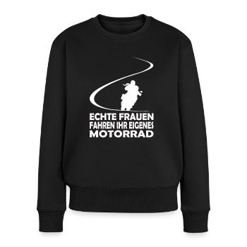 Echte Frauen fahren ihr eigenes Motorrad Bikerin - Frauen Premium Bio Pullover - Schwarz - Vorne - Julia (174cm)