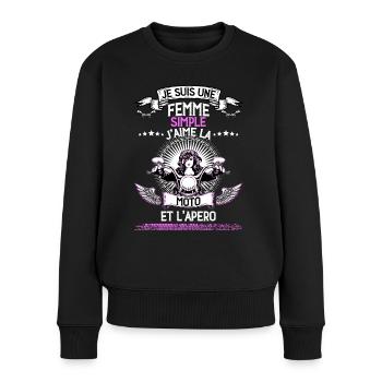 Femme Simple Moto Apéro Motarde - Pull Premium bio Femme - noir - Devant - Julia (174cm)