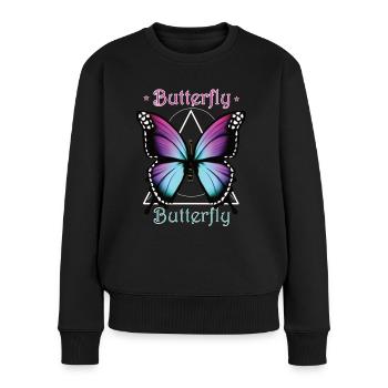 Purple Butterfly - Frauen Premium Bio Pullover - Schwarz - Vorne - Julia (174cm)