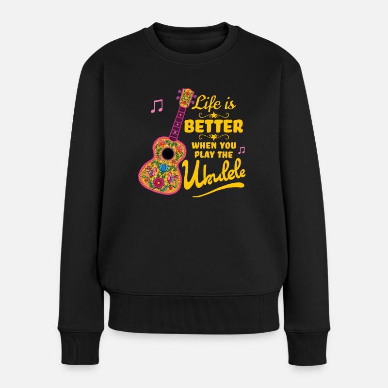 Citation colorée en ukulélé 'La vie est meilleure' - Pull Premium bio Femme - noir