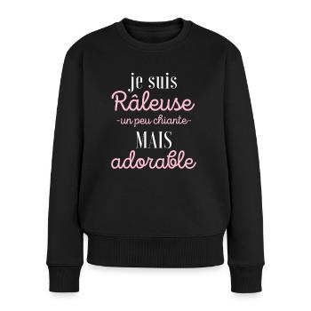 Femme humour je suis râleuse, chiante, adorable - Pull Premium bio Femme - noir - Devant - Julia (174cm)
