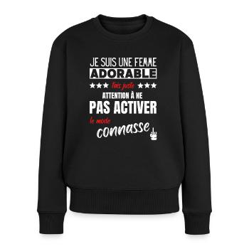 Humour femme phrase drôle adorable et connasse - Pull Premium bio Femme - noir - Devant - Julia (174cm)