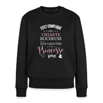 Humour femme chiante chieuse boudeuse et princesse - Pull Premium bio Femme - noir - Devant - Julia (174cm)