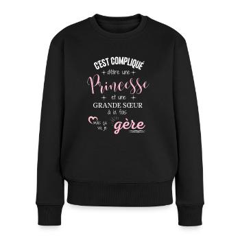 Grande sœur humour cadeau grande soeur original - Pull Premium bio Femme - noir - Devant - Julia (174cm)