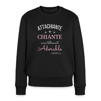 Humour femme attachiante chiante et adorable drôle - Pull Premium bio Femme - noir - Devant - Julia (174cm)