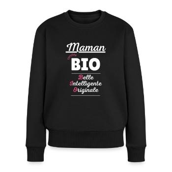 Cadeau maman personnalisé humour fête des mères - Pull Premium bio Femme - noir - Devant - Julia (174cm)