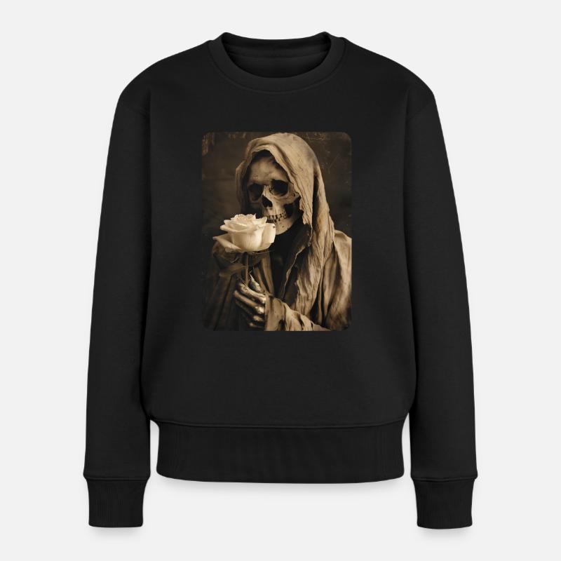 Der Tod mit weißer Rose - Frauen Premium Bio Pullover - Schwarz