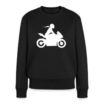 Bikergirl Supersportler Bikerin Motorradfahrerin - Frauen Premium Bio Pullover - Schwarz - Vorne - Julia (174cm)