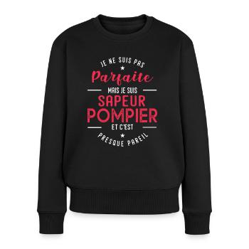 sapeur pompier cadeau humour sapeurs pompiers - Pull Premium bio Femme - noir - Devant - Julia (174cm)