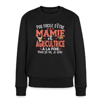 Mamie Agricultrice Agriculture Poulailler Poule - Pull Premium bio Femme - noir - Devant - Julia (174cm)