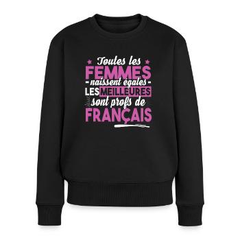 Prof Professeur Français Métier Humour - Pull Premium bio Femme - noir - Devant - Julia (174cm)