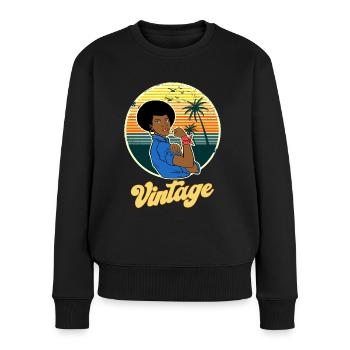 Vintage Frau Afro Jahr Retro Jahr 70-80 - Frauen Premium Bio Pullover - Schwarz - Vorne - Julia (174cm)