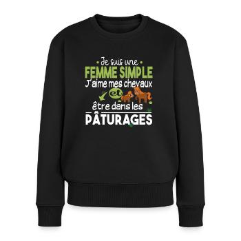 Cheval Poney Equestre Chevaux Cadeau Pâturage - Pull Premium bio Femme - noir - Devant - Julia (174cm)