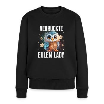 Verrückte Eulen Lady - Frauen Premium Bio Pullover - Schwarz - Vorne - Julia (174cm)
