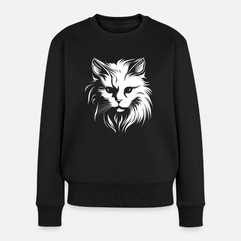 Katze, Katzenmotiv, Katzengesicht - Frauen Premium Bio Pullover - Schwarz