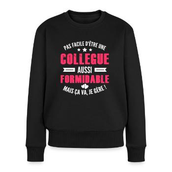 collègue formidable / humour femme collègue - Pull Premium bio Femme - noir - Devant - Julia (174cm)