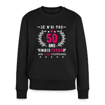 cadeau humour anniversaire 50 ans femme - Pull Premium bio Femme - noir - Devant - Julia (174cm)