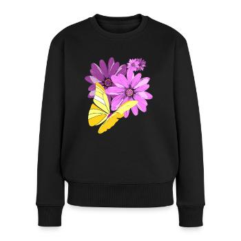 Papillon sur les fleurs - Pull Premium bio Femme - noir - Devant - Julia (174cm)