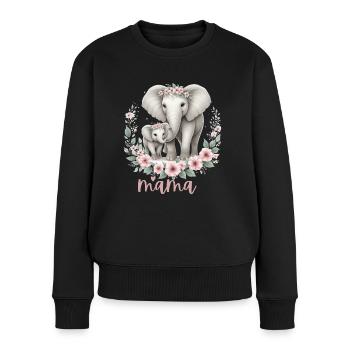 Mama Heart Floral Wreath Elephant Baby Shower - Women's Premium Organic Jumper - black - Front - Julia (174cm)