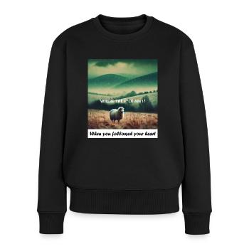 YANACAT Lustiger Spruch. Folge deinem Herzen. Witz - Frauen Premium Bio Pullover - Schwarz - Vorne - Julia (174cm)