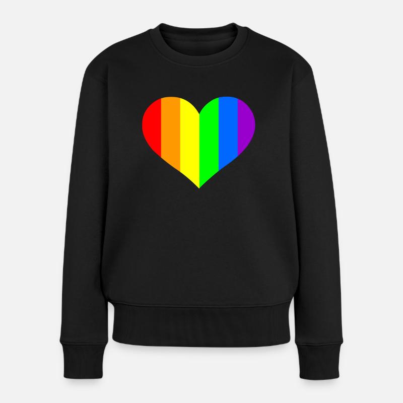 Regenbogen Herz - Frauen Premium Bio Pullover - Schwarz
