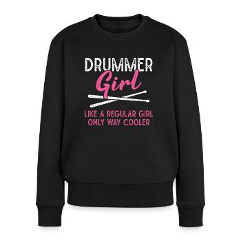 Schlagzeuger Mädchen Schlagzeug Drumsticks - Frauen Premium Bio Pullover - Schwarz - Vorne - Julia (174cm)