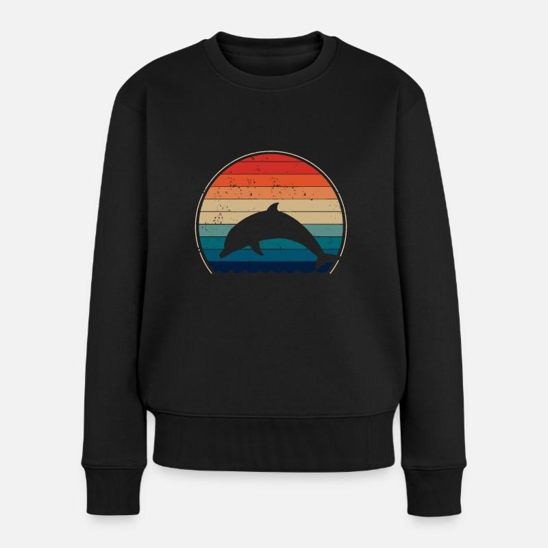 Delfin Delfine retro - Frauen Premium Bio Pullover - Schwarz