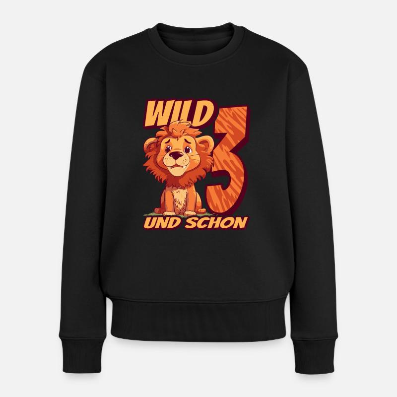 Wild und schon 3 Jahre - 3. Geburtstag Löwe - Frauen Premium Bio Pullover - Schwarz