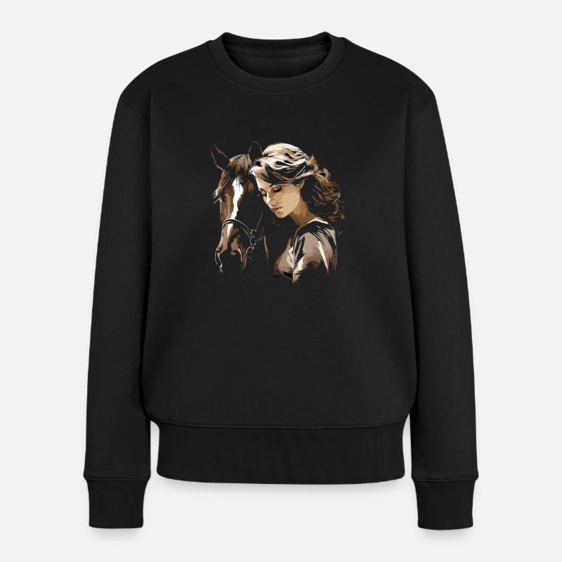 Reiterin & Pferd | Pferdemädchen | Westernreiten - Frauen Premium Bio Pullover - Schwarz