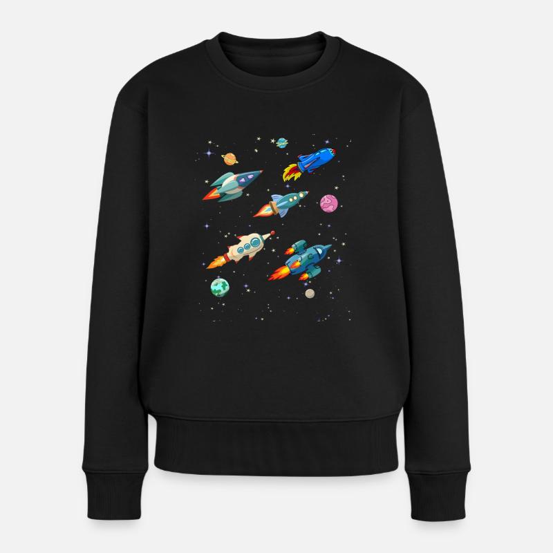 Raketenflotte streift durch das Universum Planeten - Frauen Premium Bio Pullover - Schwarz